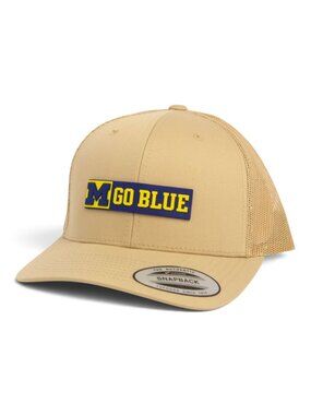 Michigan Wolverines GO BLUE 3D YP Snapback Trucker Hat- Tan